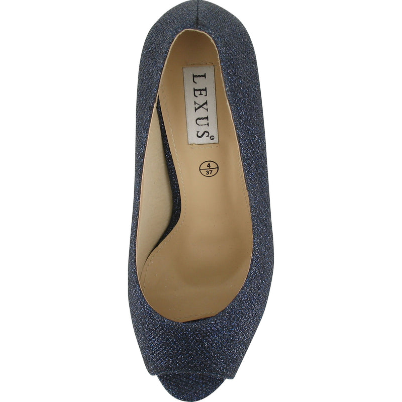 Jordana Wide Fit Navy Glitter Peep Toe Shoe Lexus Collection