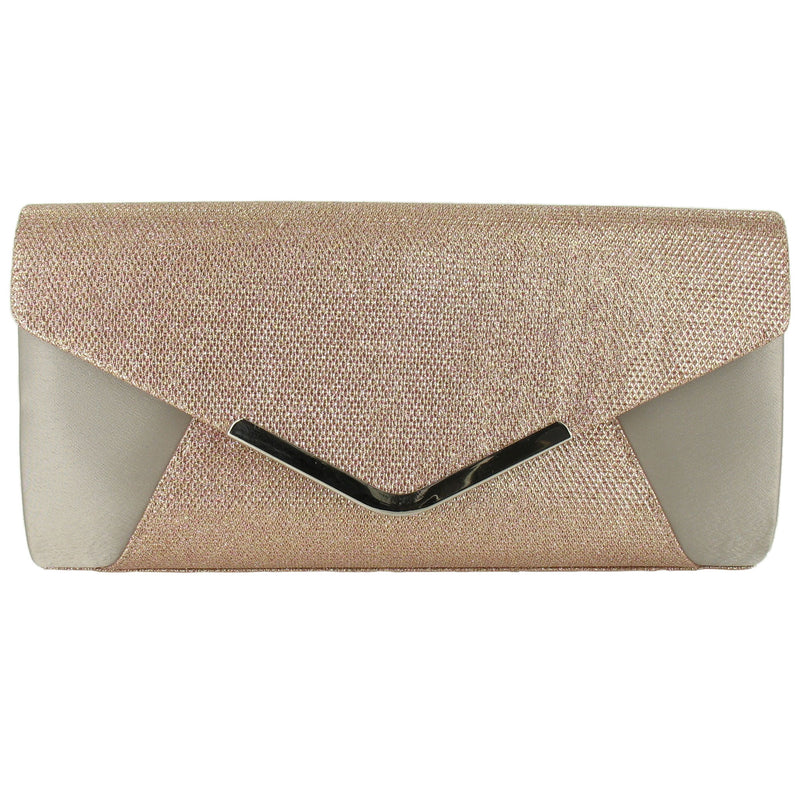 Heather | Rose Gold Glitter Satin Envelope Clutch Bag | Lexus ...