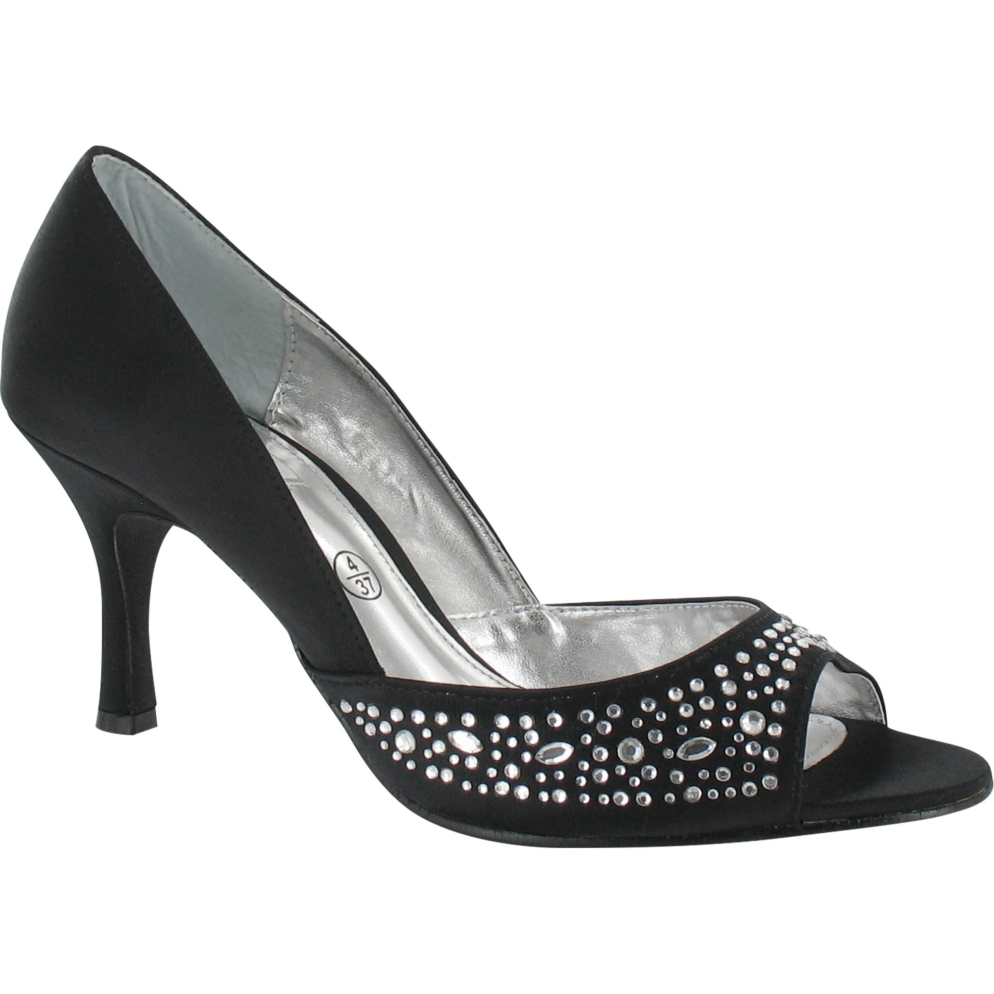 Lily Diamante Design Black Peep Toe Shoes Lexus Collection